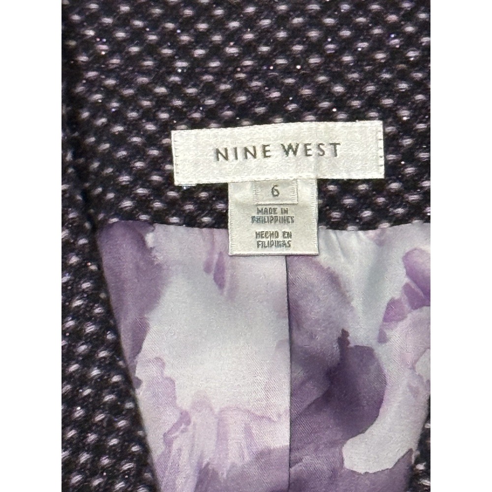 Vintage Nine West Purple Tweed Wool Blend Removable Broach Blazer Jacket Sz 8 - Picture 2 of 8